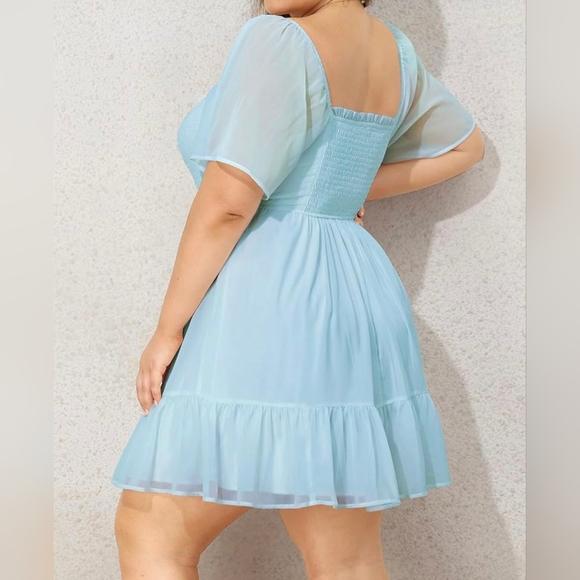 LILLUSORY Women's Flowy Casual Mini Dresses 2024 Summer Smocked V Neck Flutter - Picture 13 of 14